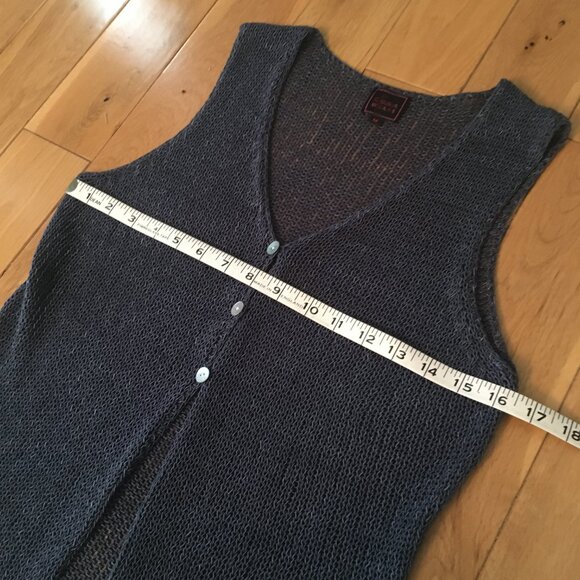 Vintage Colour Works Blue Sleeveless Mother of Pearl Button Knit Cardigan - Picture 11 of 14